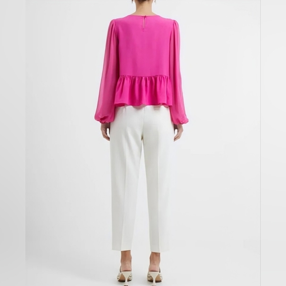 French Connection Hot Pink Crepe Light Georgette Peplum Blouse M - Picture 2 of 10